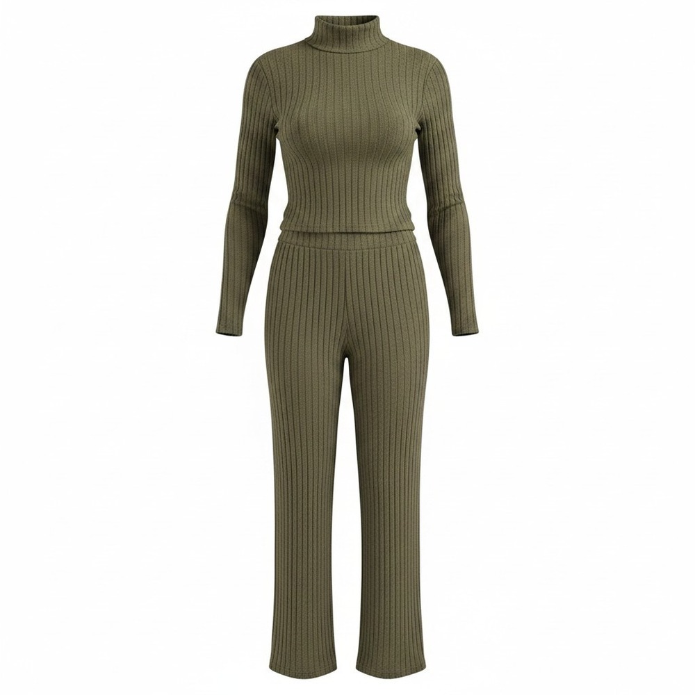 Olive Green‎ Ribbed Turtleneck Long Sleeve Knit Top Soft Stretch Small S